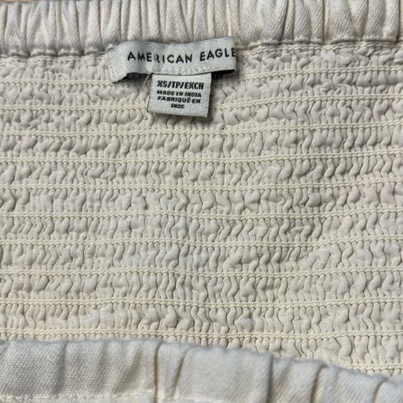 American Eagle Puff Sleeves Mini Dress Stretchy Square Neck Cottagecore XS Cream - Picture 3 of 9